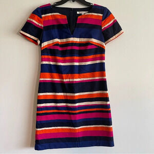 Trina Turk colorful striped sheath shirt sleeve v-neck dress size 0